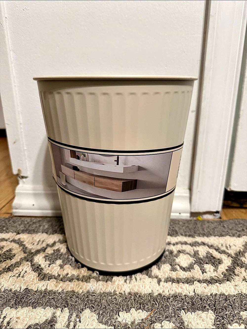 Cream & Brown Decorative Wastebasket